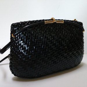 Rodo Italy VINTAGE BLACK WICKER CROSSBODY SHOULDER